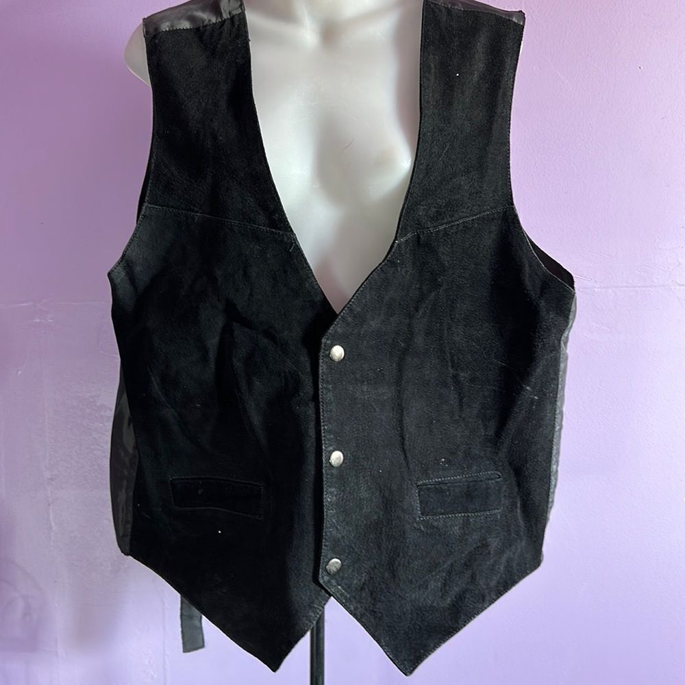 BB Dakota Men's Black Leather Vest Size Large Genuine Leather Western Style